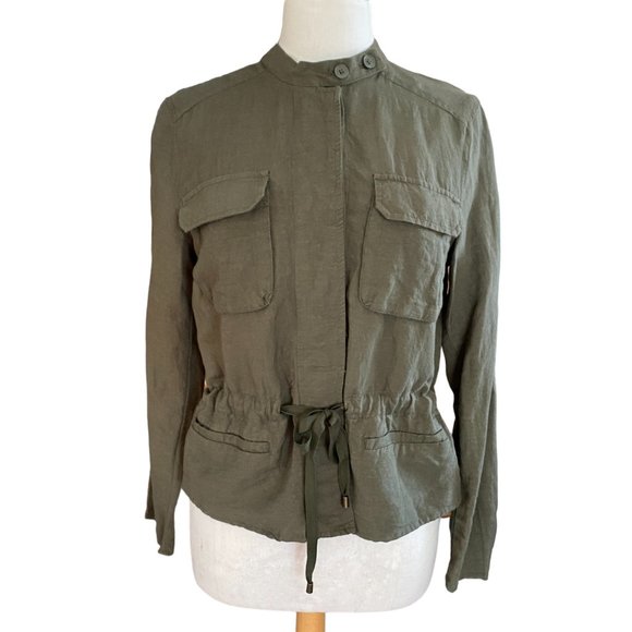 Who What Wear Linen Blend Olive Army Green Utility Cargo Cinch Beachy Jacket-S - Picture 13 of 13